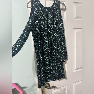Stylish Black and Green Cold Shoulder Dress
